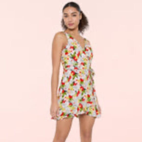 NWT Likely White Vibrant Floral Faux Wrap Sleeveless Ruffle Mini Dress - Size 8 - Picture 1 of 9
